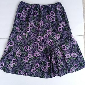 Sag Harbor Whimsical Floral Dainty A-Line Skirt 8P Black Purple Green